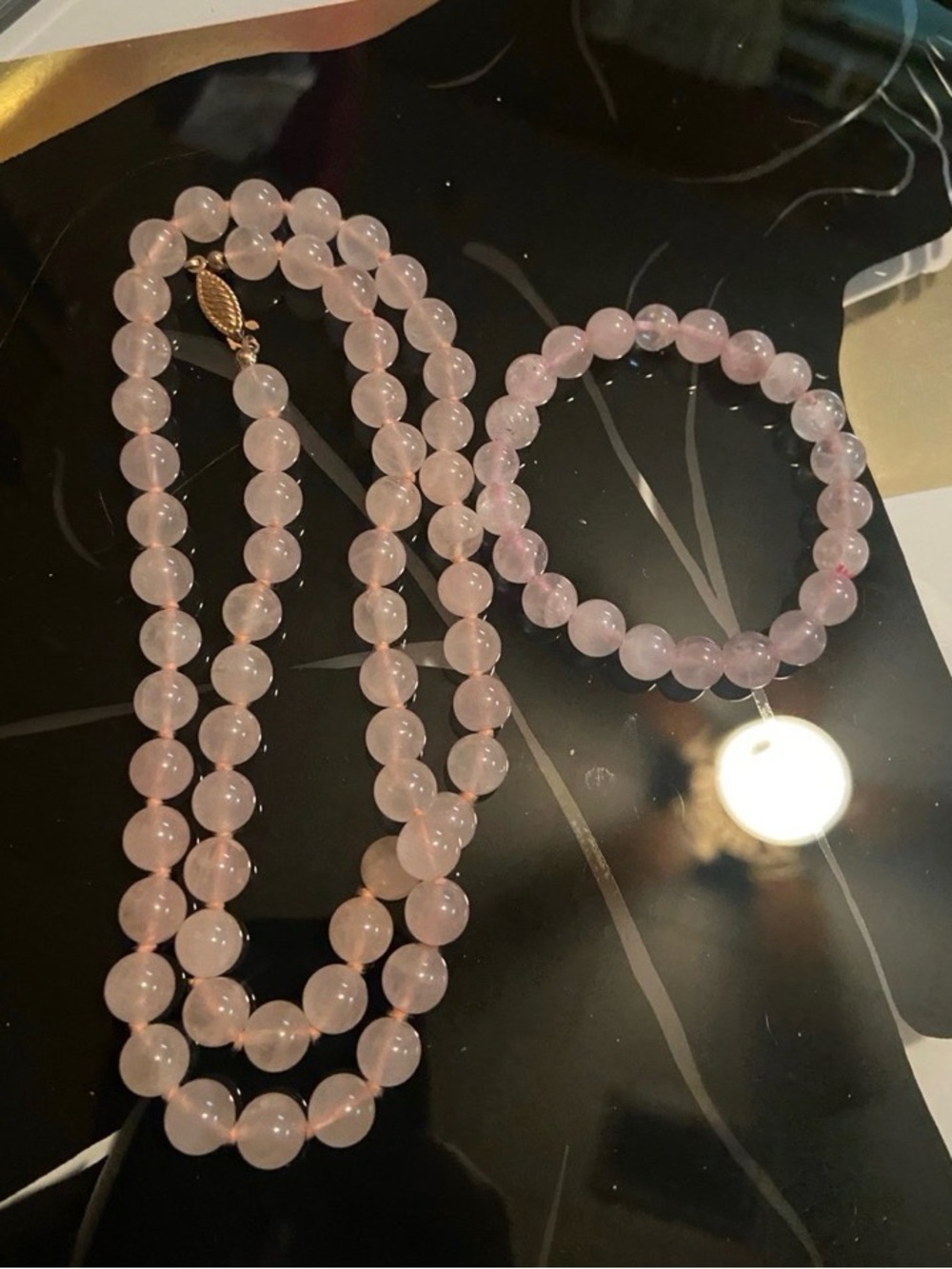 Rose Quartz Bead Necklace and Bracelet Set - Pink